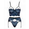 Obsessive Yassmyne 3-Piece Lace Suspender Set - Blue S/M modrá