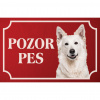 Biely švajčiarsky ovčiak - Kovová tabuľka POZOR PES