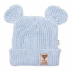 Baby Nellys Pletená bavlněná čiapka s uškami dvojvrstvová modrá