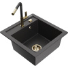 Mexen Vito žulový kuchynský drez 1-komorový s kuchynskou batériou Flora, čierny škvrnitý - 6503-76-670401-57-G