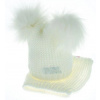 BABY NELLYS Zimná čiapočka s komínom - chlupáčkové bambuľky - biela