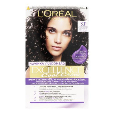 L'Oréal Paris Excellence Cool Creme permanentná farba na vlasy so studenými tónmi 48 ml odtieň 3,11 ultra ash dark brown pre ženy