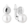 Gaura Pearls Stříbrné náušnice s řiční perlou a zirkony Becky, stříbro 925/1000 SK19484EL Bílá