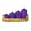 Sviečky adventné stupňovité glitrované d5x6 / 7,5 / 9 / 10,5 cm 4ks