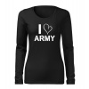 DRAGOWA Slim dámske tričko s dlhým rukávom i love army, čierna 160g/m2 - XS
