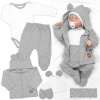 Baby Nellys Rebrovaná sada, Star 5D, body, polodupačky, kabátik, čiapka, rukavice - sivá, biela, 68, 68 (3-6m)