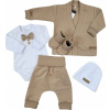 Kazum Bavlnená sada body nohavice motýlik a čiapka Elegant Boy 5D mocca/biela