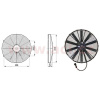 sahara univerzální 12 V, vnější průměr 414 mm, průměr vrtule 385 mm, tloušťka 52 mm, 7,5 A, proud vzduchu 2200 m3/h, sání AC 2021