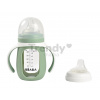 Fľaša Bidon na učenie pitia 2in1 Training Bottle Beaba Sage Green 210 ml so silikónovým obalom zelená od 4 mes