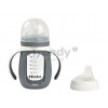 Fľaša Bidon na učenie pitia 2in1 Training Bottle Beaba Mineral Grey 210 ml so silikónovým obalom sivá od 4 mes
