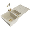 Mexen Andres žulový kuchynský drez 1,5-komorový s odkvapkávačom a kuchynskou batériou Duero, béžový - 6515-69-671600-50