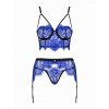 Obsessive Cobaltess 3-piece Lace Suspender Set - Blue S/M modrá