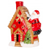 Dekorácia MagicHome Vianoce, Domček so santom na streche, LED, terakota, 2xAAA, 27x13x34 cm
