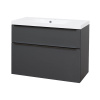 Mereo Mailo, kúpeľňová skrinka s umývadlom z liateho mramoru 101 cm, antracit, čierne madlo, MER-CN532MB