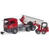 Auto Bruder 3767 Nákladný automobil MAN TGS s rolovacím kontajnerom a Schäffer Hoflader 2630
