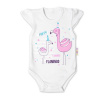 Baby Nellys Bavlnené dojčenské body, kr. rukáv, Flamingo - biele