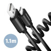 AXAGON BUCM-AM20TB, TWISTER kábel USB-C USB-A, 1.1m, USB 2.0, 3A, ALU, tpe, čierny (BUCM-AM20TB)