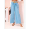 Kesi Włoski Dámske ľanové nohavice so širokými nohavicami a opaskom modrý
