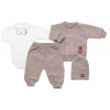 Baby Nellys 5-dielna pletená sada Boy body nohavice sveter čiapočka motýlik béžov
