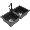 Mexen Mario žulový dvojkomorový kuchynský drez s kuchynskou batériou Rita, čierny bodkovaný - 6504-76-670300-76