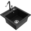 Mexen Vito granitový kuchynský drez 1-komorový s kuchynskou batériou Flora, čierny - 6503-77-670401-07