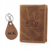 Peňaženka - Always Wild peňaženka pravá koža nubuk hnedá Pánsky produkt (Pánska kožená peňaženka vždy divoký rytec + kľúče prsteň)