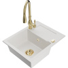 Mexen Enzo, 1-komorový granitový drez 576x465x174 mm a drezová batéria Savita, biela, 6506-20-672601-50