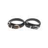 Chunky Buckle Loop Synthetic Leather Belt 2-Pack - black/gold+black/silver S/M