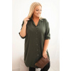 Legínovo Dámske košeľové šaty Plus Size s dlhším zadným dielom a vyhrnutým rukávom hnedé Farba: Khaki, Veľkosť: UNI
