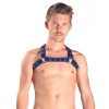 Kožený postroj Mister B X-Back Harness Premium modrý L/XL, pánsky kožený harness