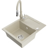 Mexen Enzo, 1-komorový granitový drez 576x465x174 mm a drezová batéria Savita, béžová, 6506-69-672601-69