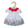 Bigjigs Toys Biele kvetinové šaty s červeným golierom pre bábiku 38 cm