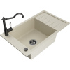 Mexen Elias, granitový drez 795x480x200 mm, 1-komorový a drezová batéria Carla, béžová, 6511-69-670700-70