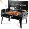 ZÁHRADNÝ TURISTICKÝ GRIL PRENOSNÝ SKLADACÍ KUFRE NA BBQ + PRÍSLUŠENSTVO (Rybársky skladací kufor Rossner gril na drevené uhlie 42 x 26 cm)