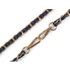 Koženkový popruh / ucho s retiazkou a karabínami, na kabelky a mobilné telefóny šírka 2 cm - modrá tmavá zlatá