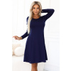 567-2 Comfortable trapeze dress with long sleeves - navy blue modrá | biela XL NUMOCO 5903938293085
