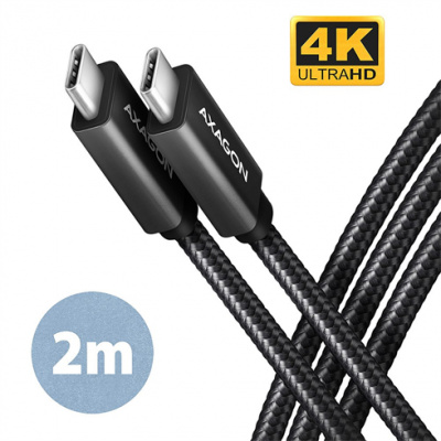 AXAGON BUCM32-CM20AB cable USB-C USB-C 3.2 Gen 2, 2m, PD 100W, 5A, 4K HD, ALU, braid, Black