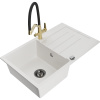 Mexen Bruno, 1-komorový granitový drez 795x495x200 mm a drezová batéria Duo, biela, 6513-20-671701-57-B