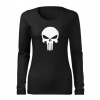 DRAGOWA Slim dámske tričko s dlhým rukávom punisher, čierna 160g/m2 - XL