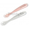 Sada 2 ergonomických lyžičiek Beaba 1st age Pink Spoon 13 cm z mäkkého silikónu na samostatné jedenie ružová od 4 mes