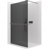 CERANO - Sprchová zástena Walk-in Onyx Round Ľ/P - 8 mm + polička/držiak na uteráky - guľatá vzpera - čierna matná, grafitové sklo - 130x200 cm