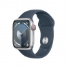 Apple Watch Series 9 41mm Cellular Stříbrný hliník s ledově modrým sportovním řemínkem - M/L MRHW3QC/A