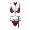 Obsessive Sugestina 3-Piece Suspender Set - Black/Red S/M černá