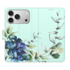 Flip pouzdro iSaprio - Apple iPhone 17 Pro - Blue Flowers s kapsičkami na karty (Flipové knížkové pouzdro, obal, kryt iSaprio s přihrádkami na karty a motivem)