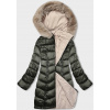 Kaki-béžová obojstranná dámska zimná bunda s kapucňou (B8203-11046) odcienie zieleni 52