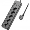 Viking síťová prodlužovací zásuvka YC53S, 5x AC 230V, 1x USB-A, 2x USB-C, tlačítko ON/OFF, délka 1,5 m, černá VYC53SB