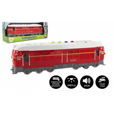 Teddies Lokomotiva/Vlak červená plast 35cm na baterie se zvukem se světlem v krabičce 41x16x12cm