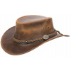 Scippis Austrálsky kožený klobúk BARRINGTON– hnedý retro s pleteným opaskom Veľkosť: 59 cm (L)