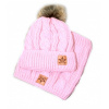 Baby Nellys Zimná pletená čiapka s brmbolcom komín starorůžová
