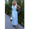 546-2 Pleated dress with a wide belt and neckline - light blue svetlomodrá One size numoco basic 5903938280191